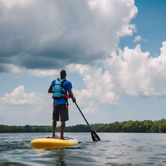 A paddle boarder on a lake