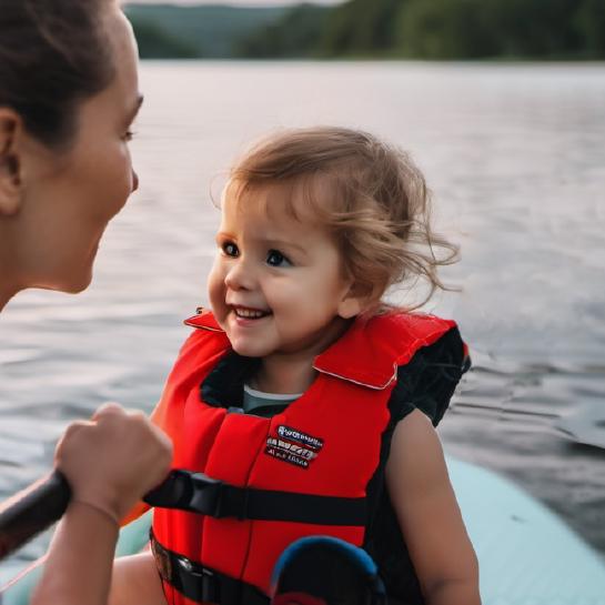 Mother and toddler on a paddle board